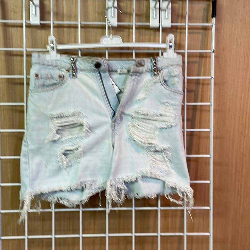 Levi’s 512 distressed Jean shorts with studs. size 26 small. Slim fit